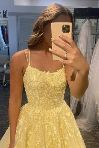Langes, rückenfreies A-Linien-Abschlussballkleid aus Tüll mit Spitze