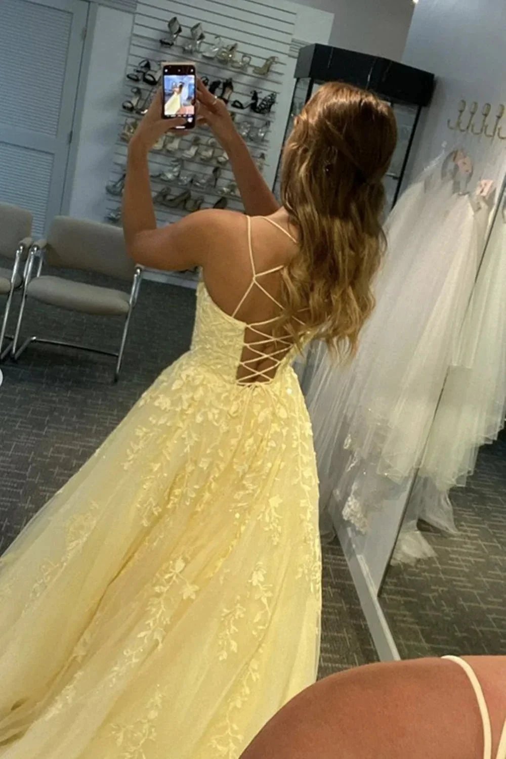 Long A-line Tulle Lace Backless Formal Graduation Prom Dresses by BIZTUNNEL