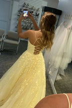 Long A-line Tulle Lace Backless Formal Graduation Prom Dresses by BIZTUNNEL