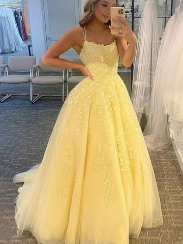 Langes, rückenfreies A-Linien-Abschlussballkleid aus Tüll mit Spitze
