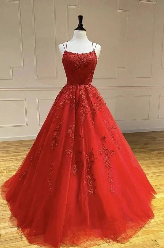 Long A-line Tulle Lace Backless Lace-up Prom Dress by BIZTUNNEL