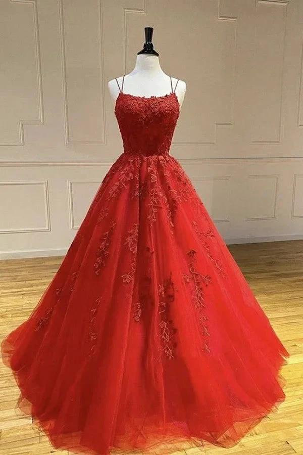 Long A-line Tulle Lace Backless Lace-up Prom Dress by BIZTUNNEL