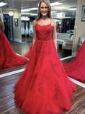 Long A-line Tulle Lace Open Back Formal Graduation Prom Dress by BIZTUNNEL