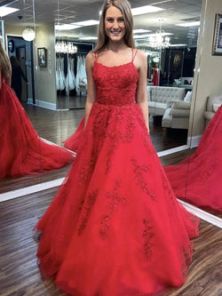 Long A-line Tulle Lace Open Back Formal Graduation Prom Dress by BIZTUNNEL