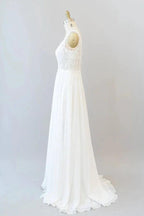 Long A-line V-neck Appliques Lace Chiffon Wedding Dress by BIZTUNNEL