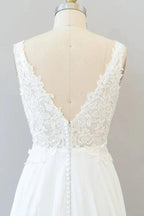 Long A-line V-neck Appliques Lace Chiffon Wedding Dress by BIZTUNNEL