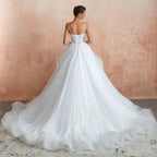 Long A-line V-neck Appliques Tulle Wedding Dress by BIZTUNNEL