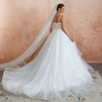 Long A-line V-neck Appliques Tulle Wedding Dress by BIZTUNNEL