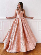 Long A-line V Neck Backless Lace Prom Dresses with Corset Back by BIZTUNNEL