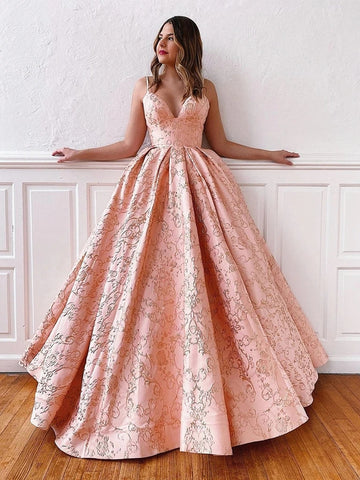 Langes, rückenfreies A-Linien-Ballkleid aus Spitze mit V-Ausschnitt und Korsettrücken