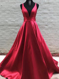 Long A Line V Neck Prom Dresses Satin Formal Evening Gowns by BIZTUNNEL