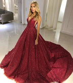 Long A-line V-neck Sequined Open Back Prom Dress by BIZTUNNEL