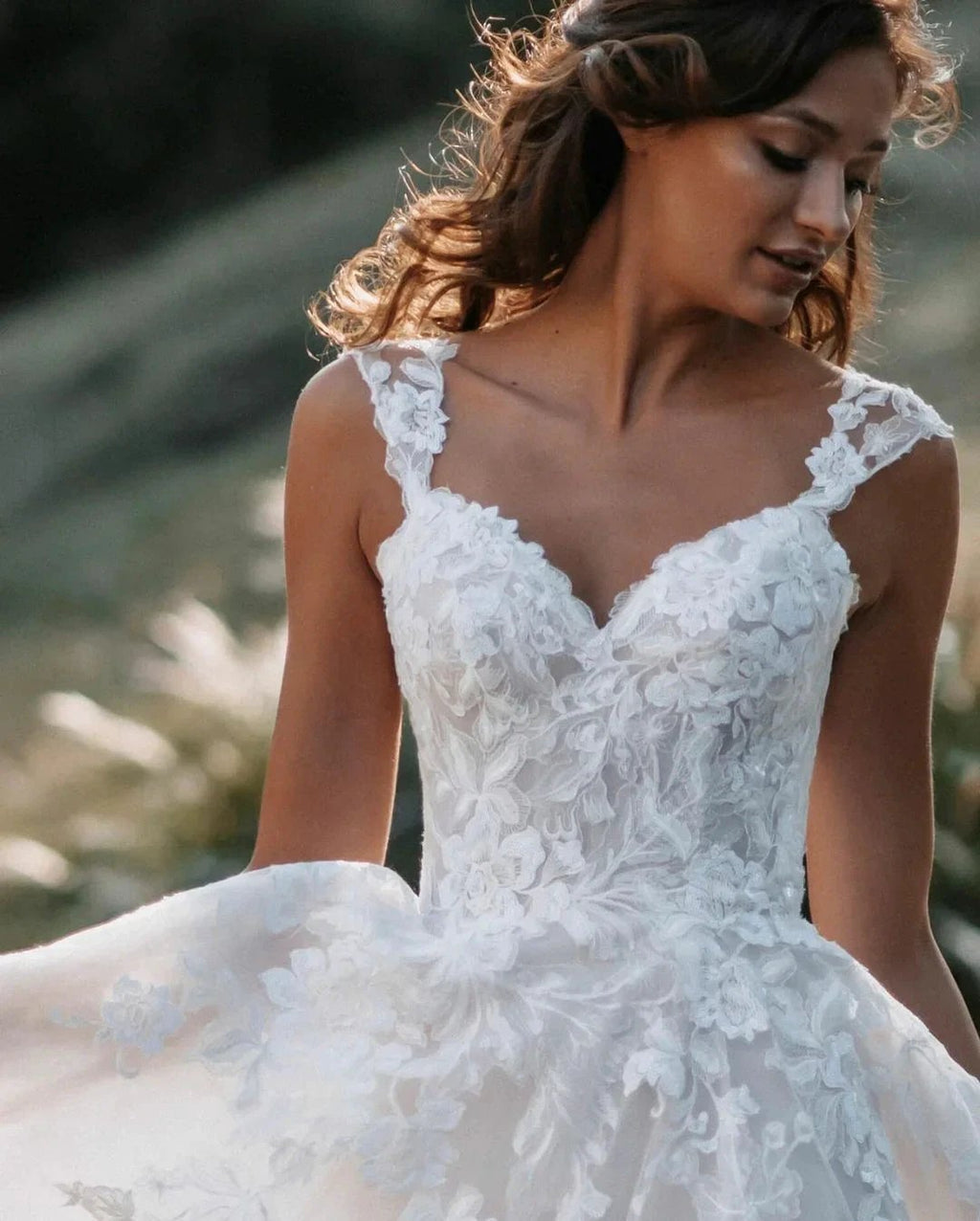 Long A-line V-neck Tulle Backless Lace Wedding Dress by BIZTUNNEL