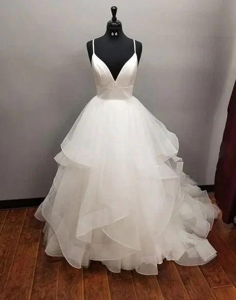 Long A-line V-neck Tulle Backless Wedding Dress by BIZTUNNEL