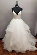 Long A-line V-neck Tulle Backless Wedding Dress by BIZTUNNEL