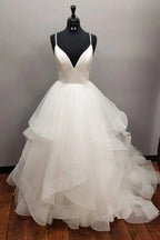Long A-line V-neck Tulle Backless Wedding Dress by BIZTUNNEL