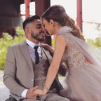 Long A-line V-neck Tulle Lace Wedding Dress with Fur Tulle Sweet Cape by BIZTUNNEL
