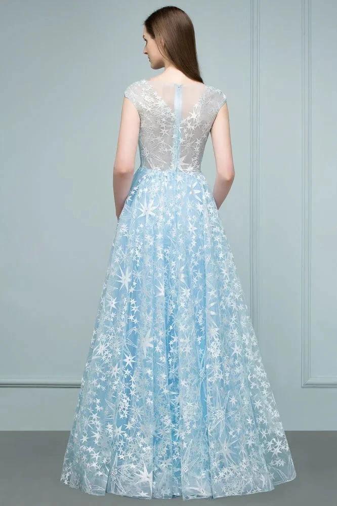 Long Appliqued Tulle A-line Cap Sleeves Prom Dresses by misshow.com
