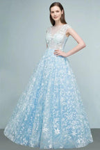 Long Appliqued Tulle A-line Cap Sleeves Prom Dresses by misshow.com