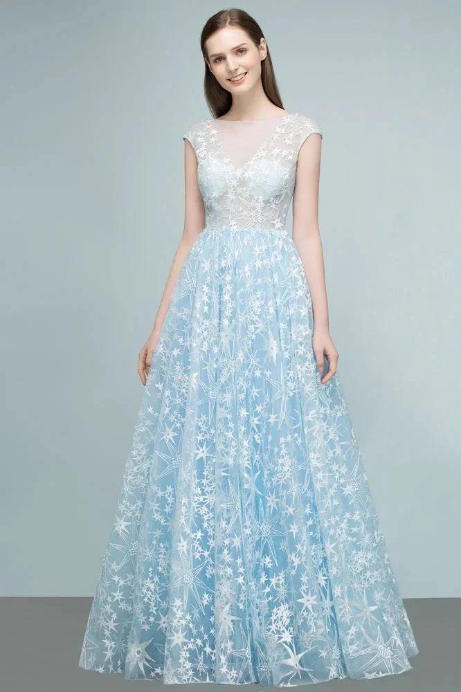 Long Appliqued Tulle A-line Cap Sleeves Prom Dresses by misshow.com