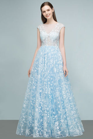 Langes Ballkleid mit Applikationen aus Tüll in A-Linie und Flügelärmeln
