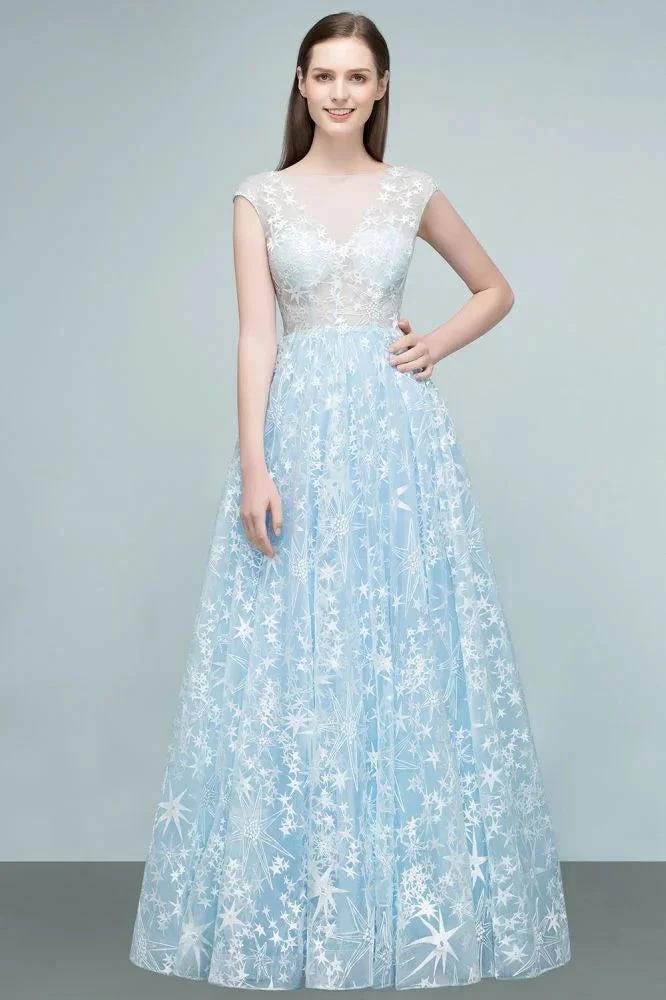 Long Appliqued Tulle A-line Cap Sleeves Prom Dresses by misshow.com