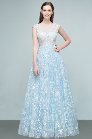 Langes Ballkleid mit Applikationen aus Tüll in A-Linie und Flügelärmeln