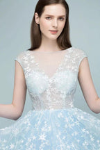 Long Appliqued Tulle A-line Cap Sleeves Prom Dresses by misshow.com