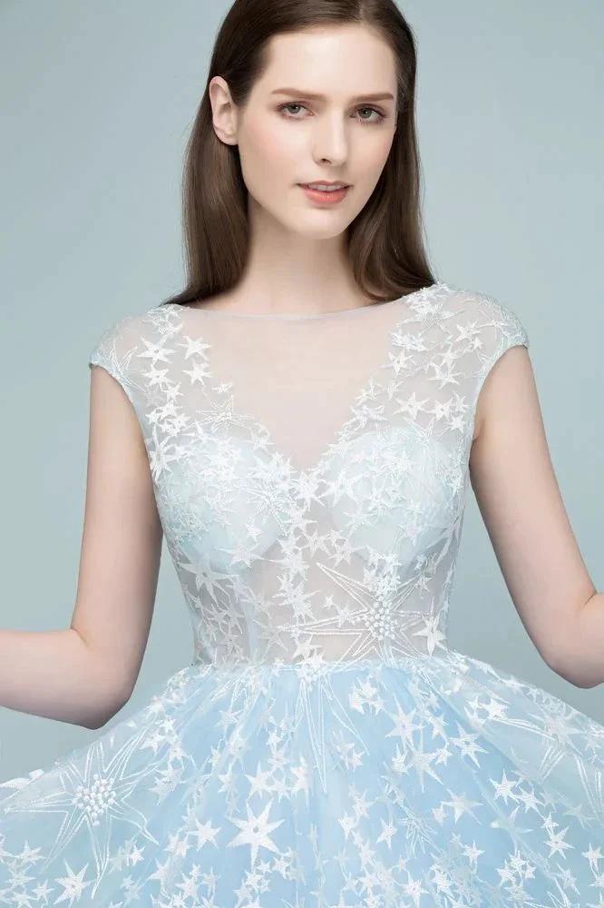 Long Appliqued Tulle A-line Cap Sleeves Prom Dresses by misshow.com