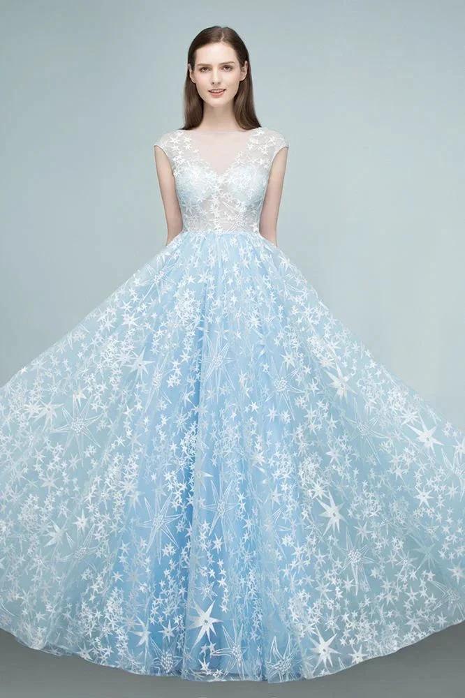 Long Appliqued Tulle A-line Cap Sleeves Prom Dresses by misshow.com