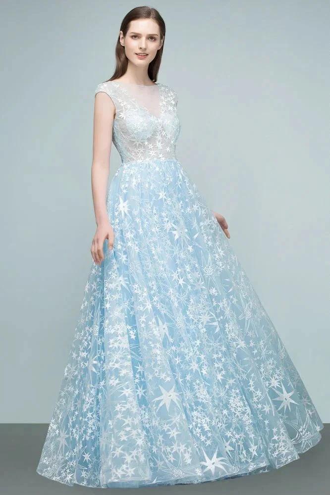 Long Appliqued Tulle A-line Cap Sleeves Prom Dresses by misshow.com