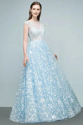 Long Appliqued Tulle A-line Cap Sleeves Prom Dresses by misshow.com