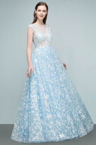 Langes Ballkleid mit Applikationen aus Tüll in A-Linie und Flügelärmeln