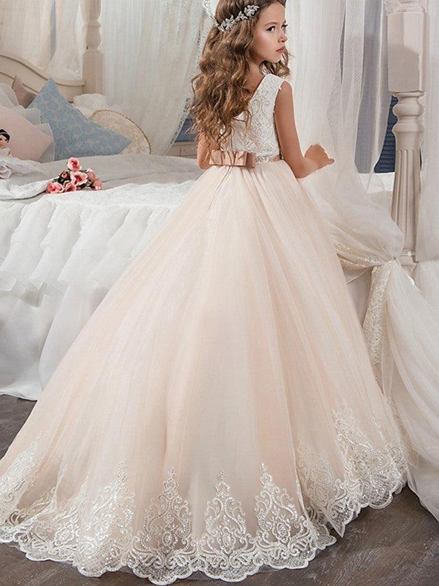 Long Ball Gown Chiffon Tulle Jewel Neck Wedding Birthday Pageant Flower Girl… - photo 2