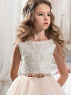 Long Ball Gown Chiffon Tulle Jewel Neck Wedding Birthday Pageant Flower Girl… - photo 3
