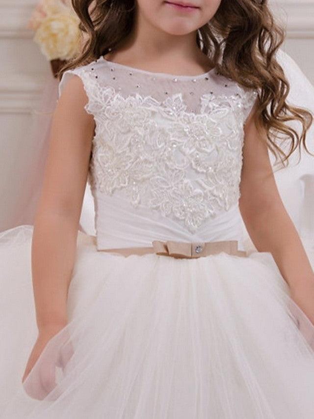 Long Ball Gown Jewel Neck Event Party Birthday Flower Girl Dresses With Appli… - photo 2
