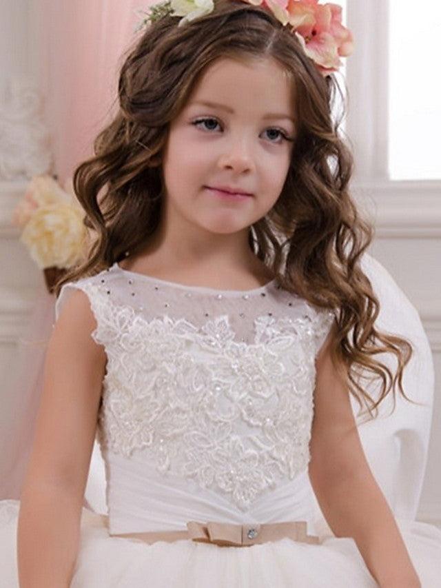 Long Ball Gown Jewel Neck Event Party Birthday Flower Girl Dresses With Appli… - photo 3