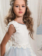 Long Ball Gown Jewel Neck Wedding Event Party Flower Girl Dresses With Lace A… - photo 3