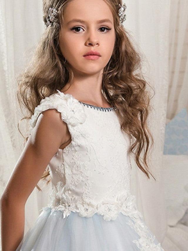 Long Ball Gown Jewel Neck Wedding Event Party Flower Girl Dresses With Lace A… - photo 3