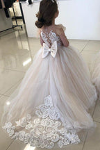 Long Ball Gown Lace Appliques Tulle Flower Girl Dresses - photo 2