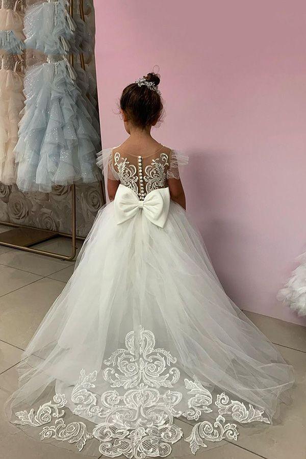 Long Ball Gown Lace Appliques Tulle Flower Girl Dresses - photo 4