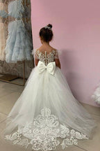 Long Ball Gown Lace Appliques Tulle Flower Girl Dresses - photo 4