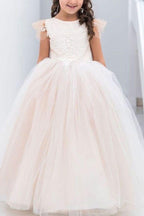 Long Ball Gown Lace Appliques Tulle Flower Girl Dresses - photo 5