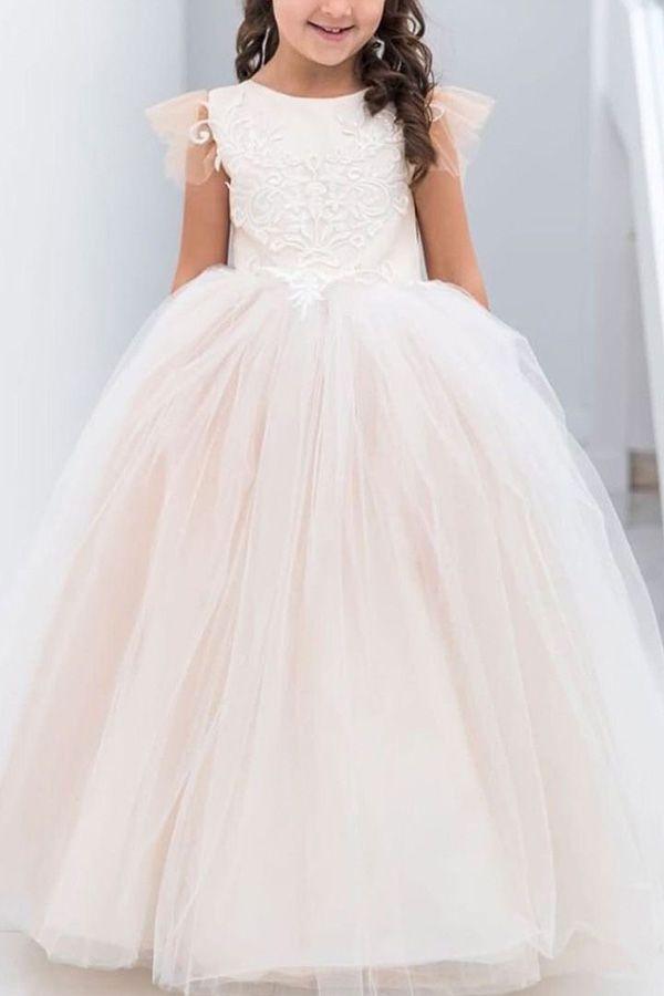 Long Ball Gown Lace Appliques Tulle Flower Girl Dresses - photo 5