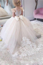 Long Ball Gown Lace Appliques Tulle Flower Girl Dresses - photo 1