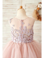 Long Ball Gown Lace Tulle Sleeveless Jewel Neck Wedding Birthday Flower Girl… - photo 4