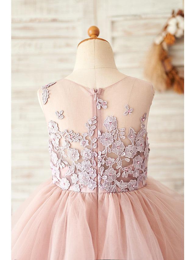 Long Ball Gown Lace Tulle Sleeveless Jewel Neck Wedding Birthday Flower Girl… - photo 4