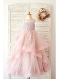 Long Ball Gown Lace Tulle Sleeveless Jewel Neck Wedding Birthday Flower Girl… - photo 1