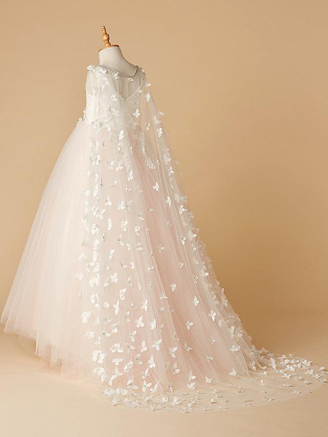 Long Ball Gown Lace Tulle Wedding Party Pageant Flower Girl Dresses - photo 3