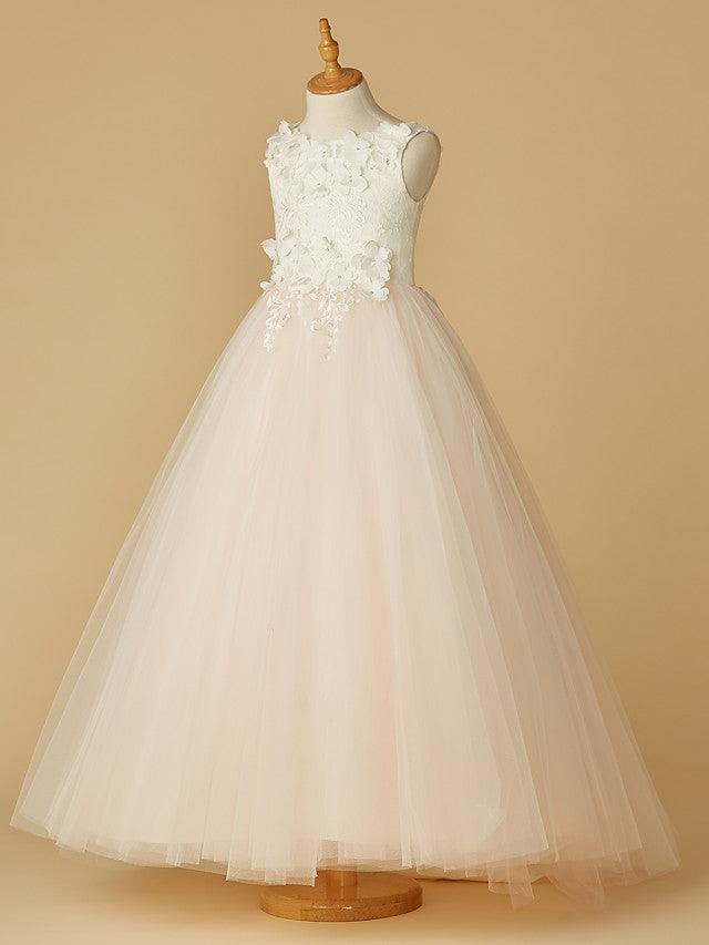 Long Ball Gown Lace Tulle Wedding Party Pageant Flower Girl Dresses - photo 4
